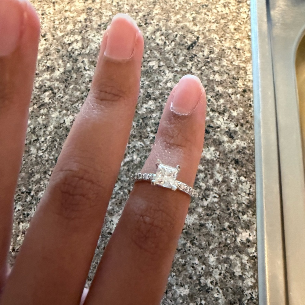 Princess Cut Natural Diamond Engagement Ring Approx 1CT 14K White Gold 6.5 - Picture 4 of 5